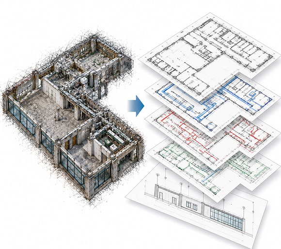 Laser scan data converted into precise as-built drawings